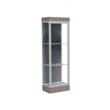 Waddell Display Case Of Ghent Edge Lighted Floor Case, Slate Back, Satin Frame, 6" Morro Zephyr Base, 24"W x 76"H x 20"D 91LFSL-SN-MZ